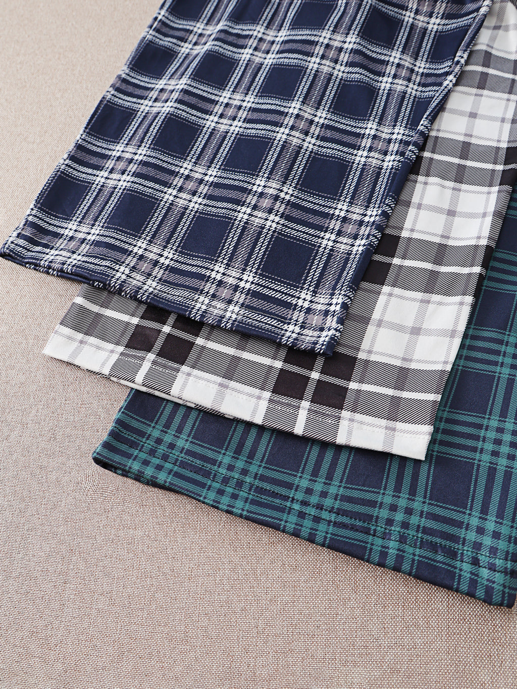 Women 3 Pack Plaid Capri Pajama Shorts with Pockets Elastic Waist Casual Lounge Capri Pants