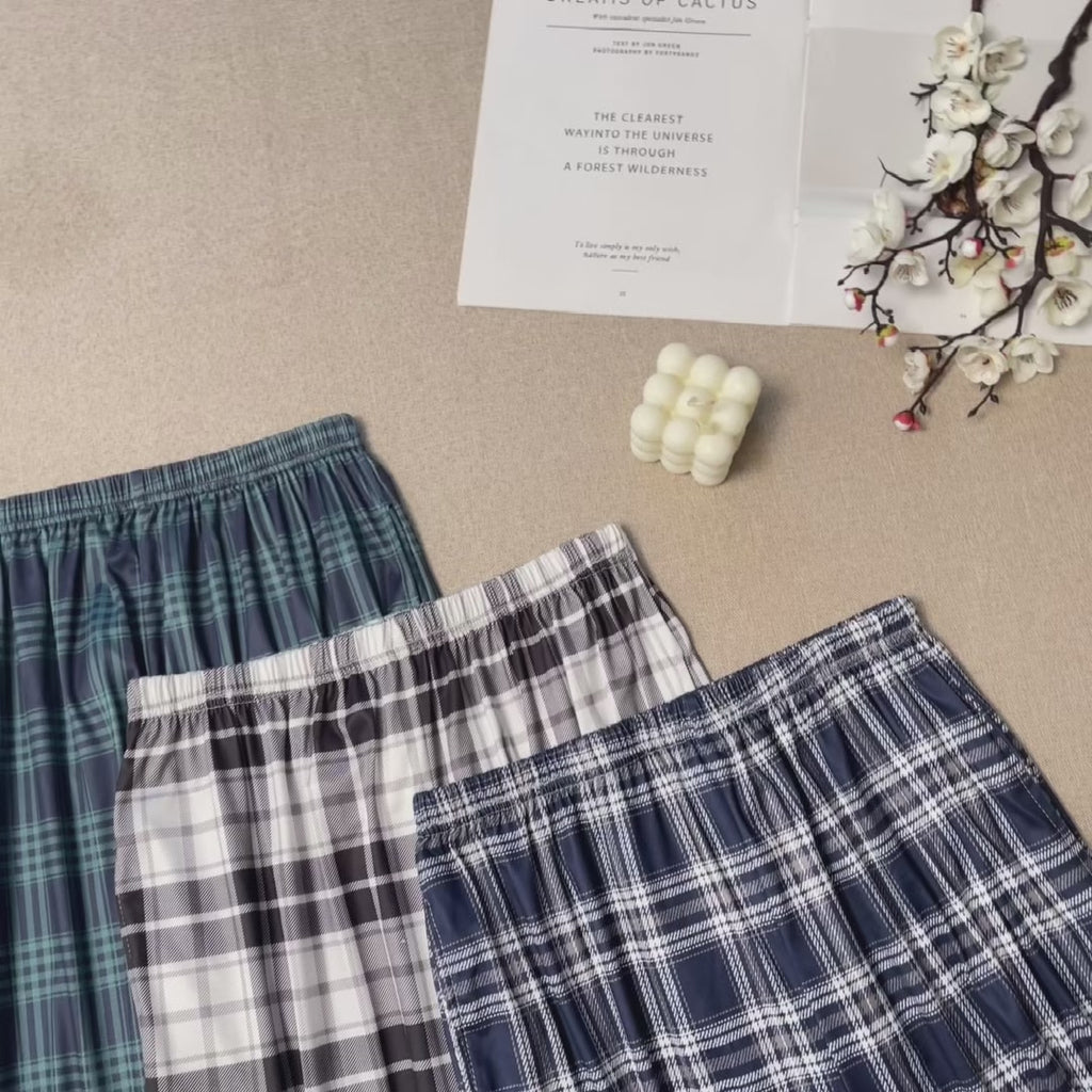 Women 3 Pack Plaid Capri Pajama Shorts with Pockets Elastic Waist Casual Lounge Capri Pants