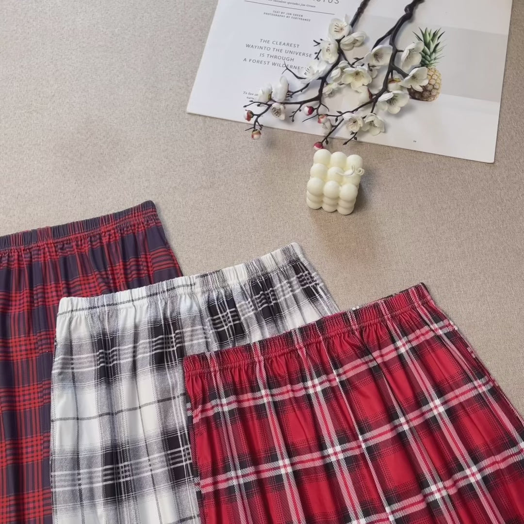 Women’s Classic Check Pattern Wide-Leg Sleep Pants, Three-Color Checkered Loose-Fit Home Pants for Women, Side Pockets, Can Be Worn Outside, Soft and Skin-Friendly, Living Pants, Set of 3 Pieces.